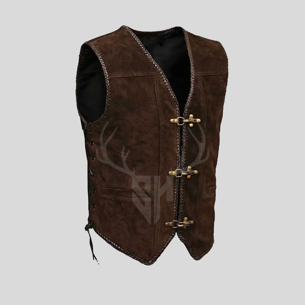 Anarcho Suede Leather Vest - Chocolate Brown