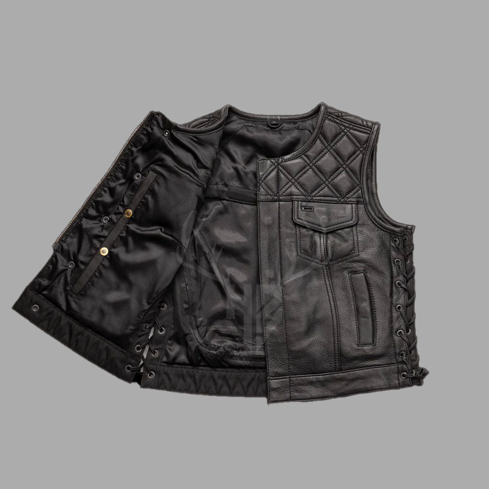 Motorcycle Club Leather Vest with Side Laces - Customizable