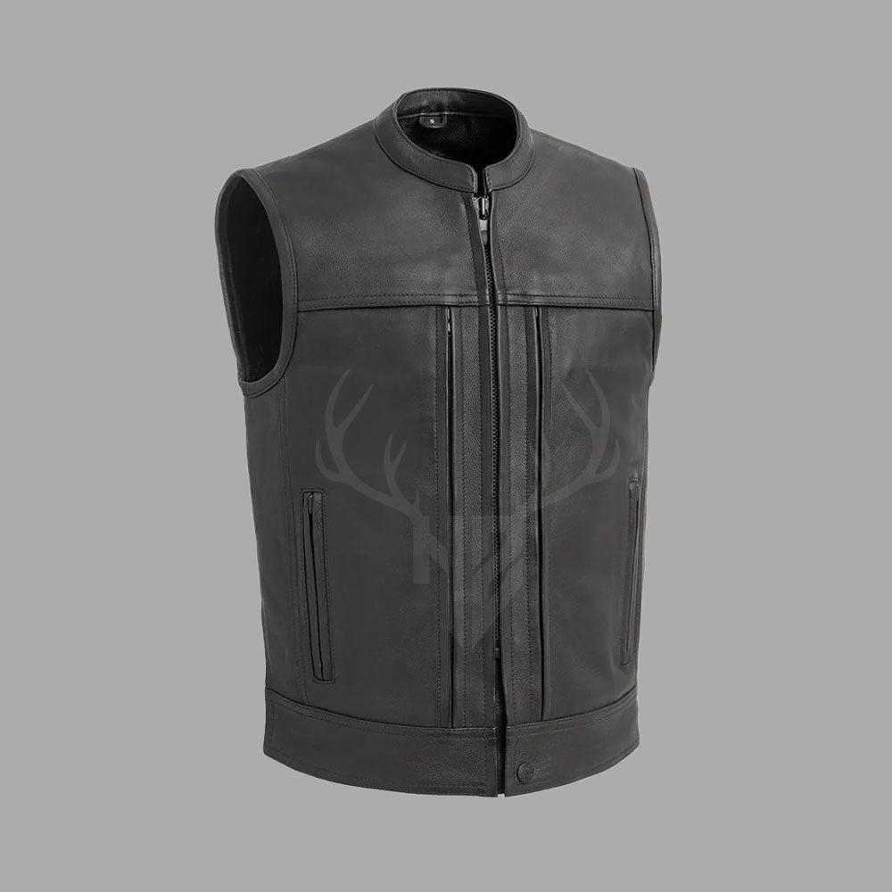 Multi Zipper Leather Vest - Customizable