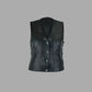 Womens Black Leather Motorcycle Club Side-Laced Vest