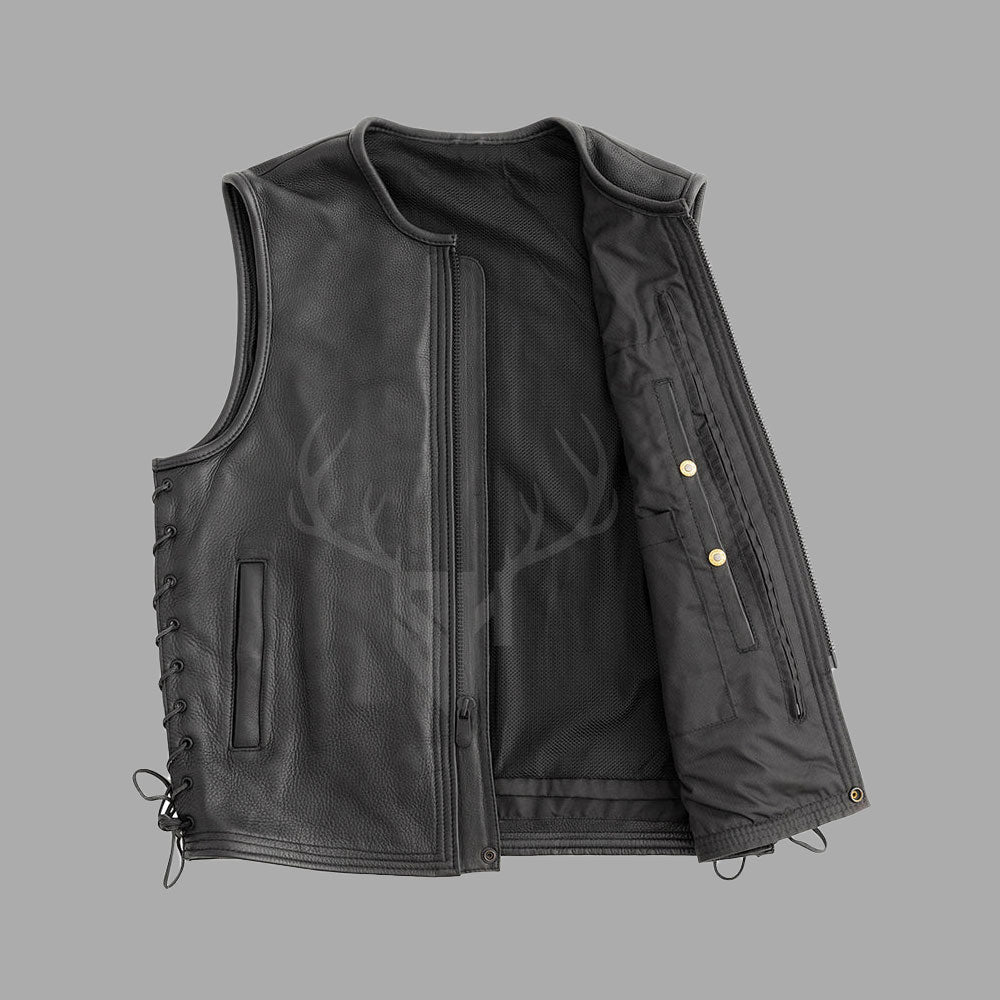 Black Leather laced-side Vest - Customizable