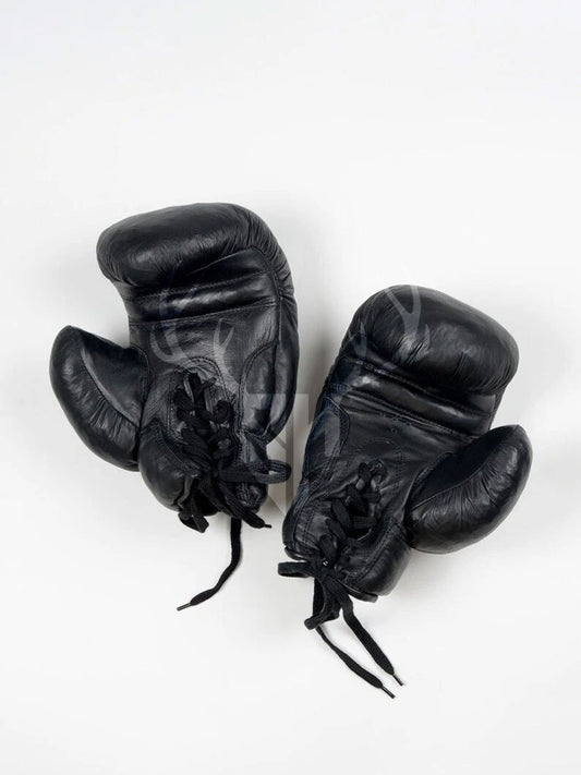 Retro Vintage Black Heavy Leather Boxing Gloves - Personalizable