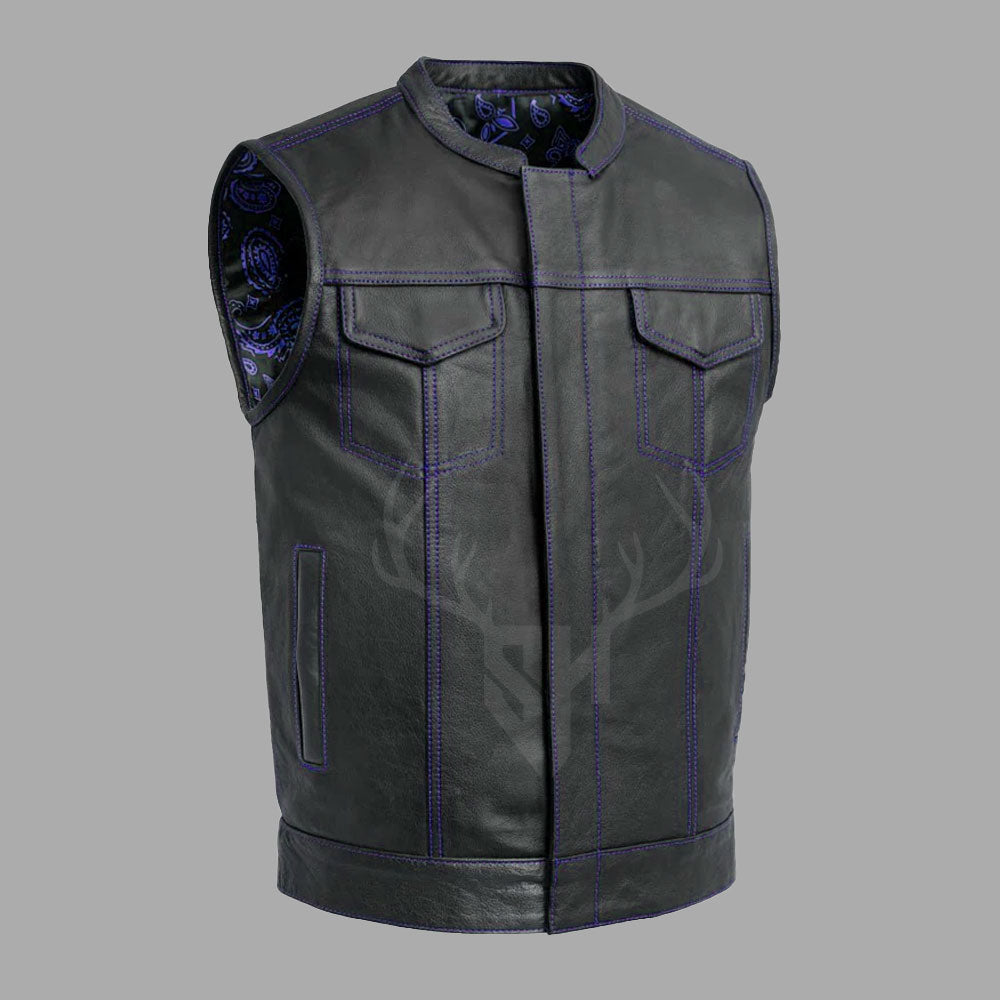 Motorcycle Leather Vest with Printed Lining - Customizable