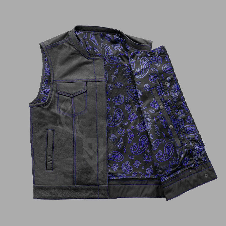 Motorcycle Leather Vest with Printed Lining - Customizable