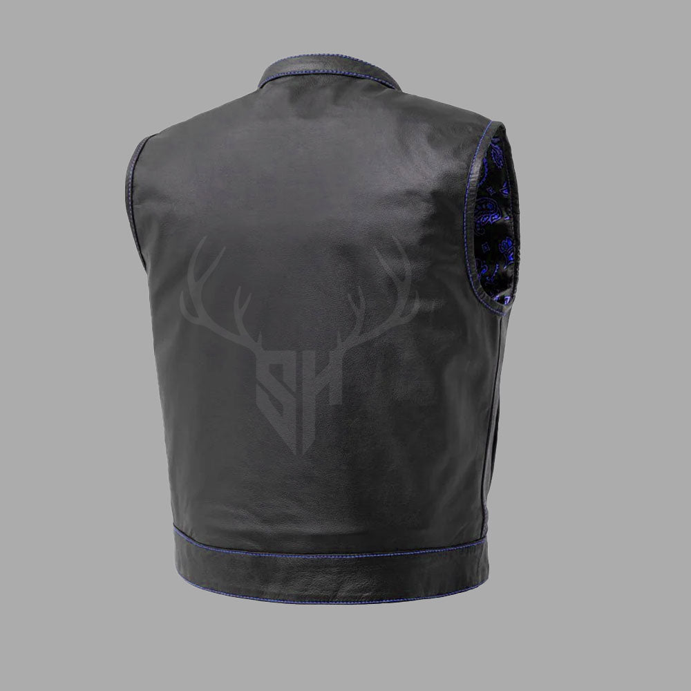 Motorcycle Leather Vest with Printed Lining - Customizable