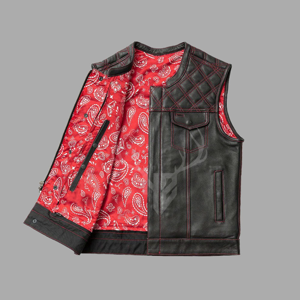 Motorcycle Leather Vest with Printed Lining - Customizable