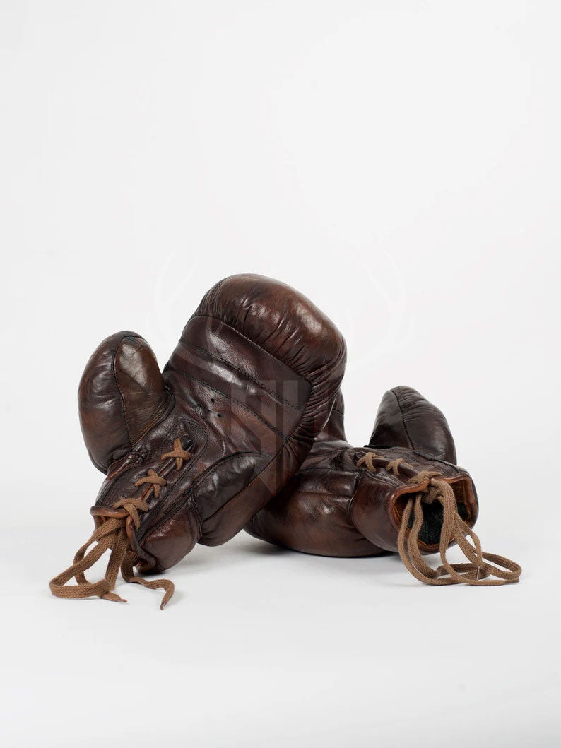 Retro Vintage Brown Heavy Leather Boxing Gloves - Personalizable