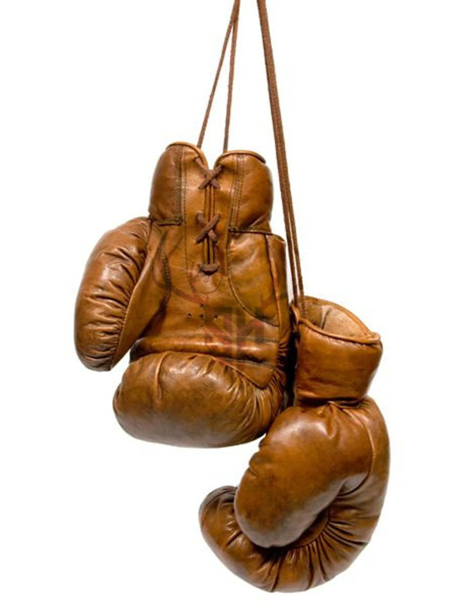 Retro Vintage Tan Heavy Leather Boxing Gloves - Personalizable