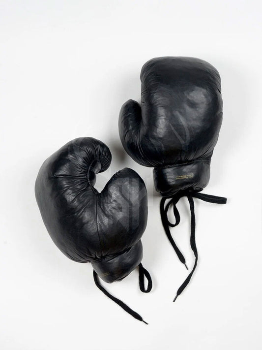 Retro Vintage Black Heavy Leather Boxing Gloves - Personalizable