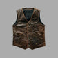 Brown Distressed Vintage Leather Multi Pocket Vest