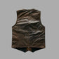 Brown Distressed Vintage Leather Multi Pocket Vest