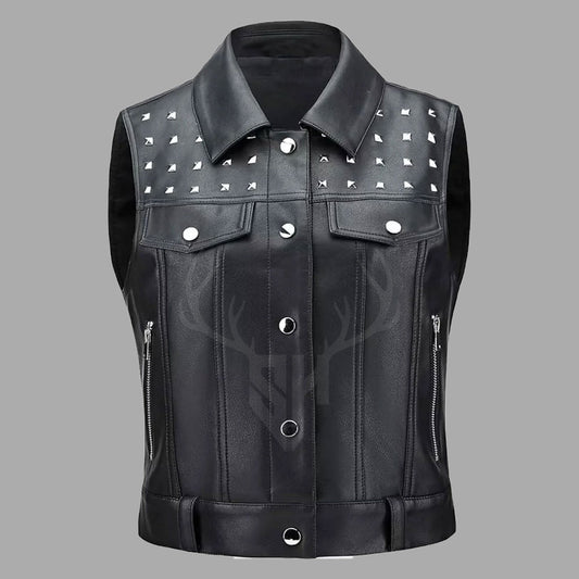 Motorcycle Club Leather Vest with Studs - Customizable