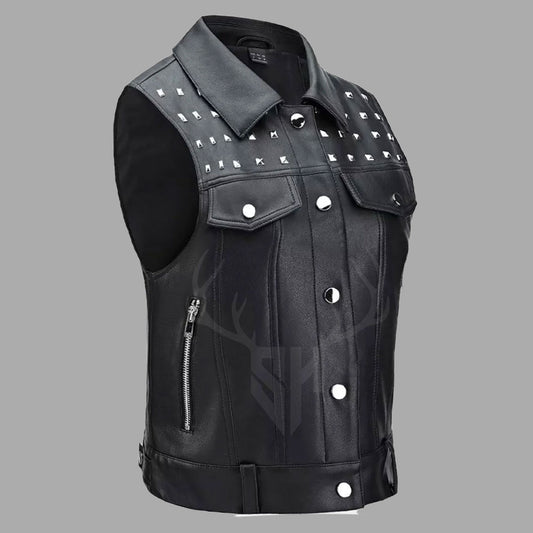 Motorcycle Club Leather Vest with Studs - Customizable