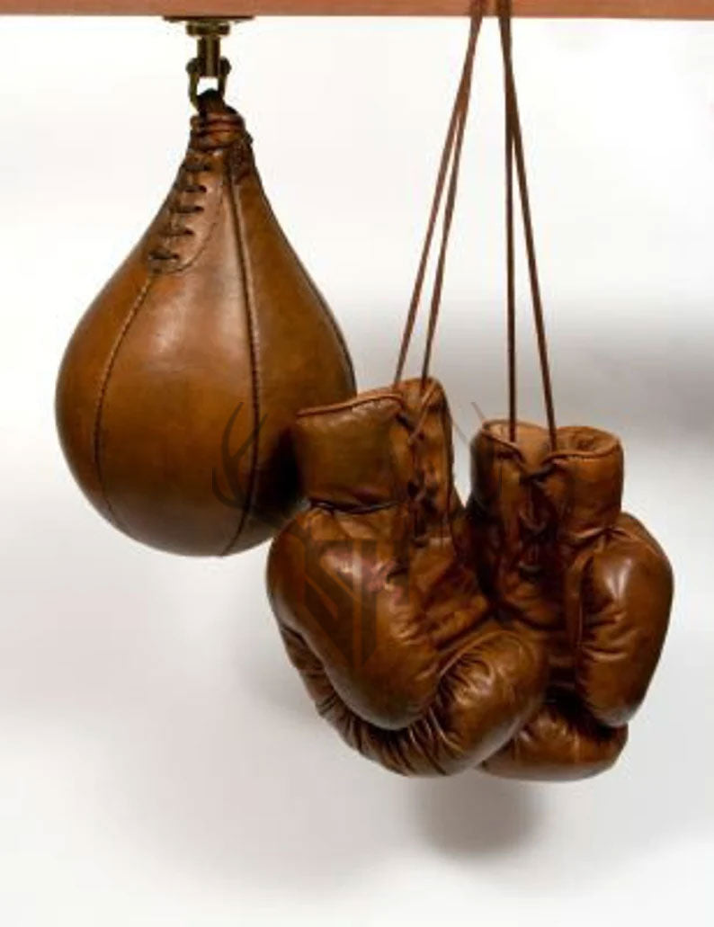 Retro Vintage Tan Heavy Leather Boxing Gloves - Personalizable