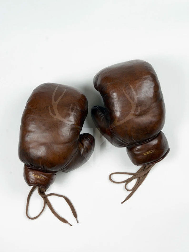 Retro Vintage Brown Heavy Leather Boxing Gloves - Personalizable