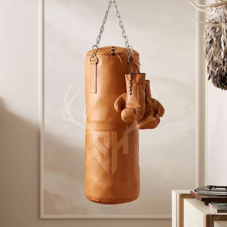 Retro Deluxe Tan Leather Heavy Punching Bag