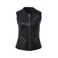 Womens Black Leather Motorcycle Club Zipper Vest