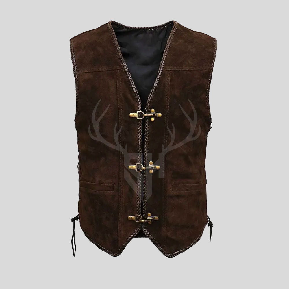 Anarcho Suede Leather Vest - Chocolate Brown