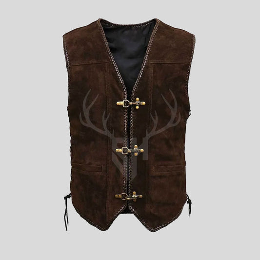 Anarcho Suede Leather Vest - Chocolate Brown